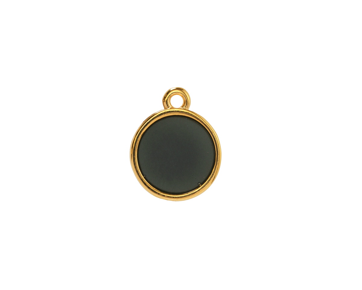 24K Gold (Plated) Transparent Jet Resin Round Focal 12x14mm