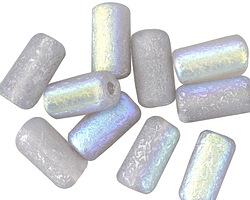 Czech Glass Textured Crystal AB w/ Silver Large Hole Tube 14x7mm