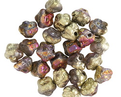 Czech Glass Gold & Metallic Rainbow Flower Button 7mm