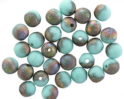 Czech Glass Textured Turquoise Bronzed AB Round Druk 6mm