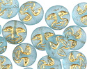 Czech Glass Matte Aquamarine w/ Gold Moon Face 13mm
