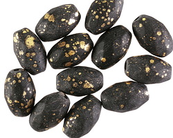Czech Glass Matte Jet w/ Gold Flecks Faceted Rice 12x8mm