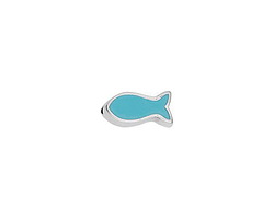 Antique Silver (plated) Aqua Enamel Fish Bead 12x6mm