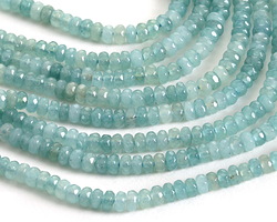 thumbnail image 2 of 7.5" Elastic Bracelet – 2x4mm Faceted Light Aquamarine Rondelle Beads – Handmade PB89 2 of 3