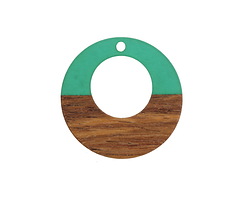 Walnut Wood & Emerald Resin Off-Center Hoop Focal 28mm