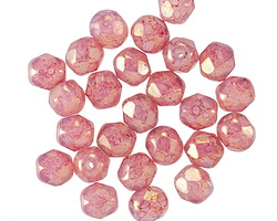 Czech Glass Pink Opal w/ Gold Luster Fire Polished Round 6mm