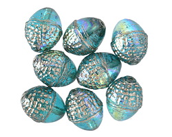 Czech Glass Teal AB w/ Silver Acorn 12x10mm