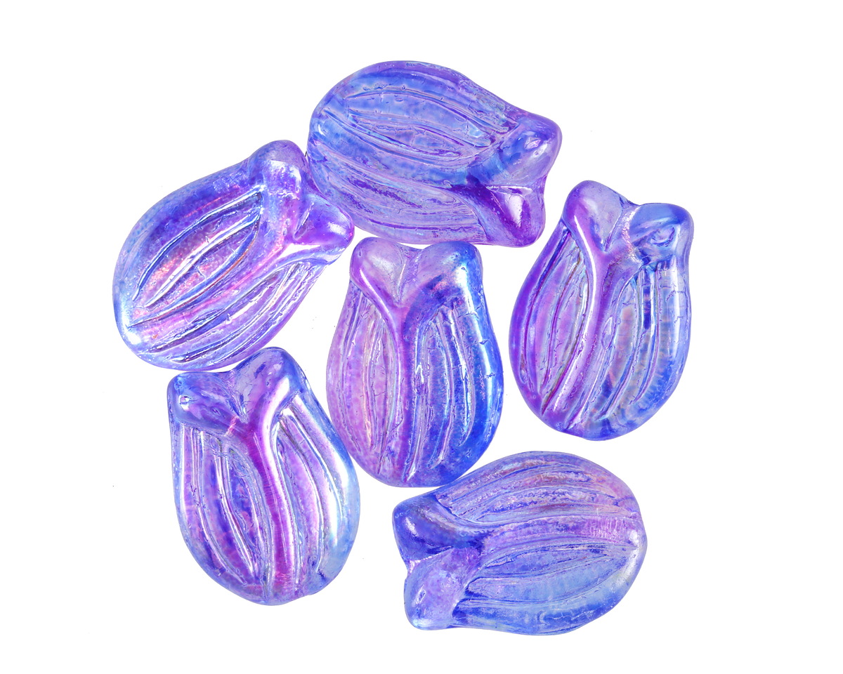 Czech Glass Dual Coated Purple & Blue AB Tulip 16x12mm