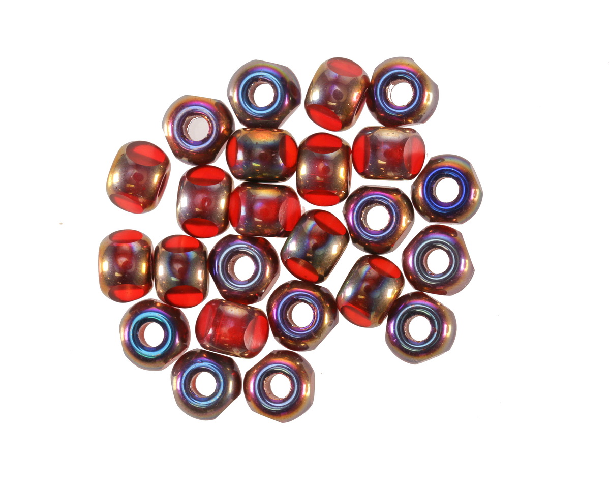 Czech Glass Matte Ruby Red w/ Metallic Rainbow Trica Beads 4x5mm
