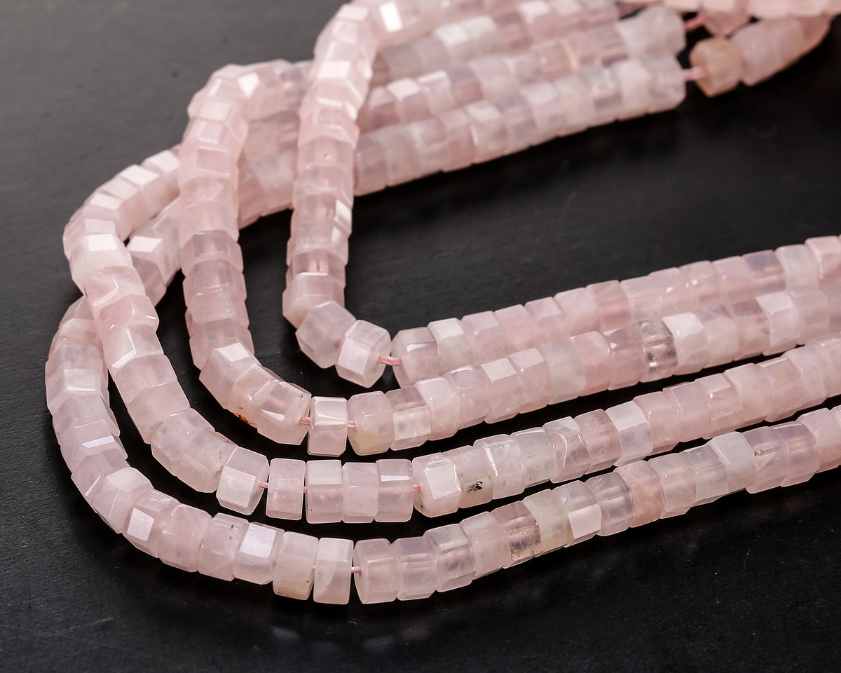 Rose Quartz Microfaceted Heishi 3x6mm