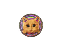 Czech Glass Crystal Rainbow Metalic w/ Hand Painted Orange Cat Face Button 18mm