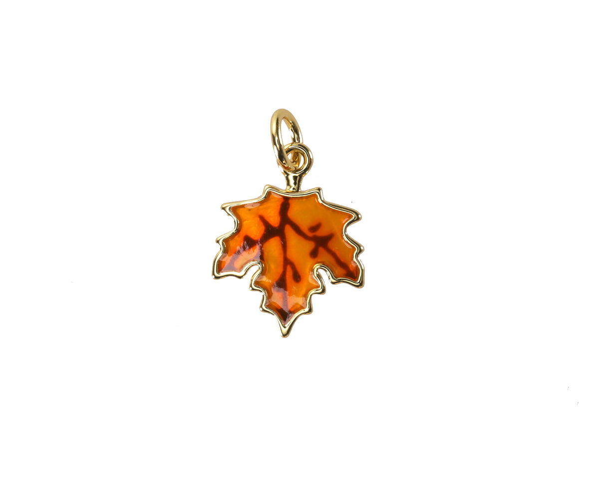 18k Gold (plated) Orange Enamel Maple Leaf Focal 11.8x15mm
