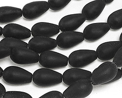 Jet Beach-Style Glass Teardrop Round 17x10mm
