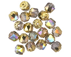 Czech Glass Black Diamond AB w/ Gold Lantern 6mm