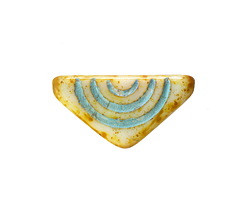 Czech Glass Bisque Picasso w/ Turquoise Arcs Triangle 30x15mm