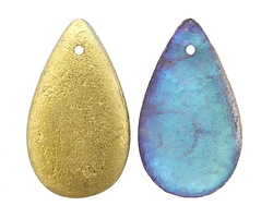 Czech Glass Textured Matte Crystal and 1/2 AB w/ Gold Overlay Teardrop Focal 18x30mm