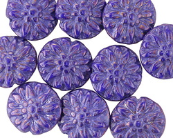 Czech Glass Bronzed Indigo Dahlia Coin 14mm