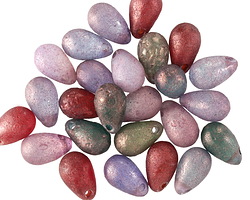Czech Glass Textured Transparent Multi-Color w/ Luster Teardrop 6x9mm