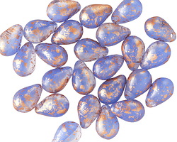 Czech Glass Blue Opal w/ Copper Flecks Teardrop 6x9mm