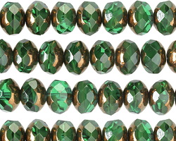 Czech Glass Bronzed Emerald Isle Fire Polished Rondelle 6x9mm