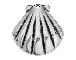 Antique Silver (plated) Scallop Shell Pendant 30x32mm