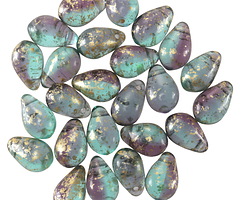 Czech Glass Lost Treasure w/ Gold Flecks Teardrop 6x9mm