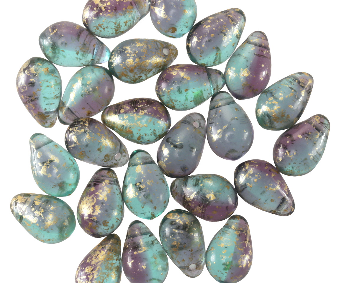 Czech Glass Lost Treasure w/ Gold Flecks Teardrop 6x9mm