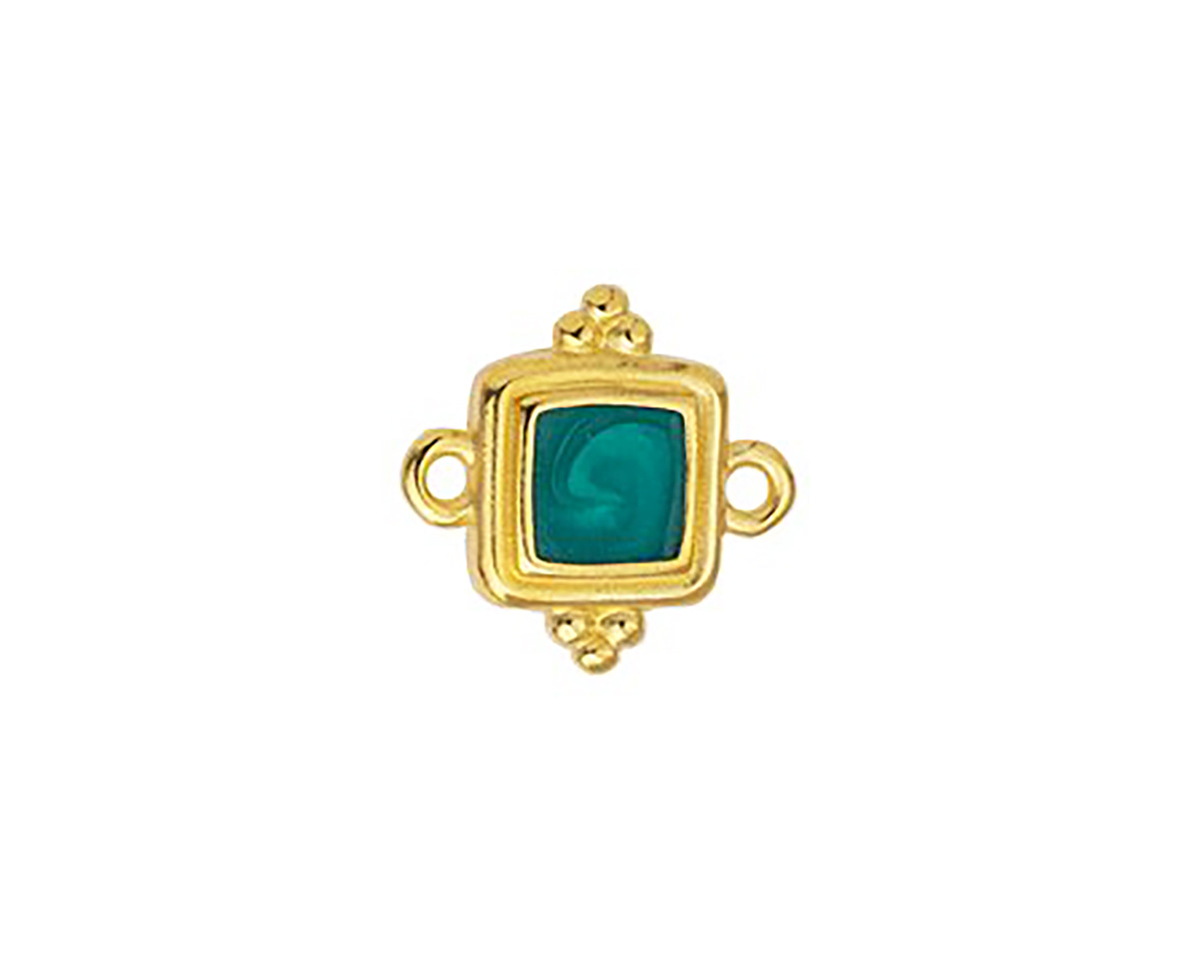24K Gold (plated) Emerald Pearl Enamel Beaded Square Focal Link 15x14.5mm
