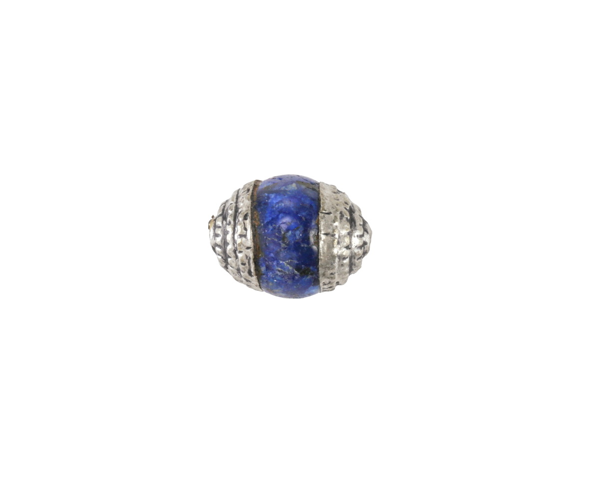 Nepalese Lapis & White Brass Bead 12-14x10mm