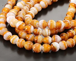 Butterscotch & White Swirl Lampwork Glass Round 10mm