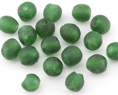 African Recycled Glass Emerald Green Tumbled Round 6-7mm