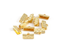 Gold (plated) Basket Weave Ribbon Crimp End 13mm