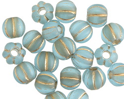 Czech Glass Matte Aquamarine w/ Gold Wash Large Hole Melon Round 8mm
