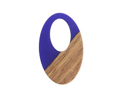 Walnut Wood & Indigo Resin Oval Off-Center Hoop Focal 22x35mm