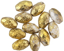 Czech Glass White w/ Gold Textured Fire Polished Rice 12x8mm