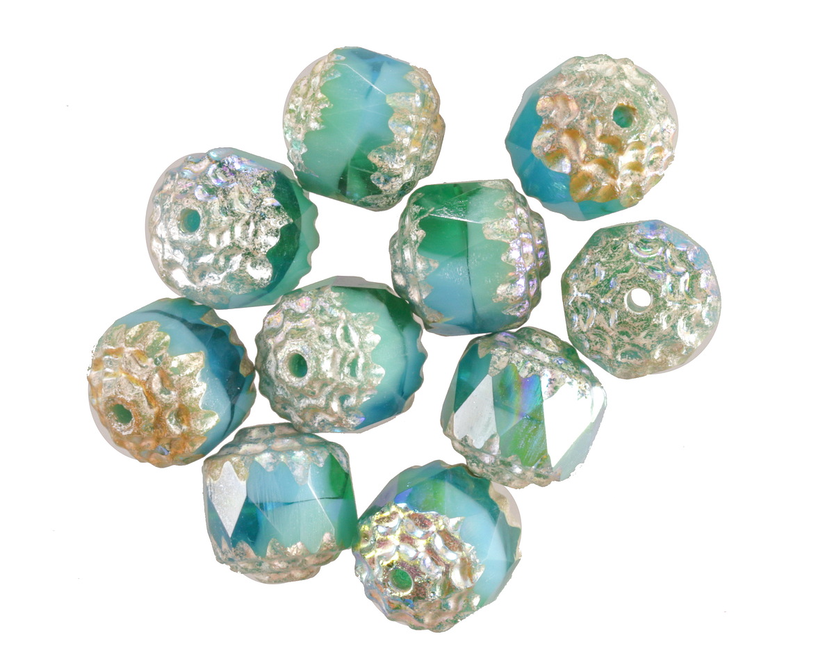 Czech Glass Aquamarine Waters AB w/ Silver Lantern 8mm