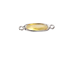 Yellow Crystal Elongated Oval Link in Silver Finish Bezel 22x6mm