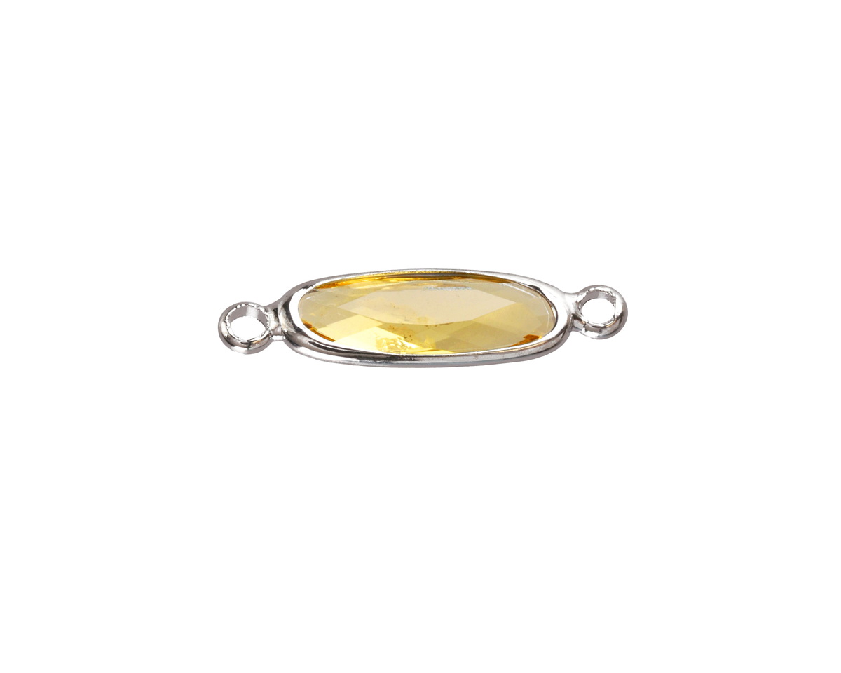 Yellow Crystal Elongated Oval Link in Silver Finish Bezel 22x6mm