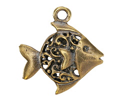 Mykonos Antique Brass (plated) Butterfly Fish Charm 30x32mm