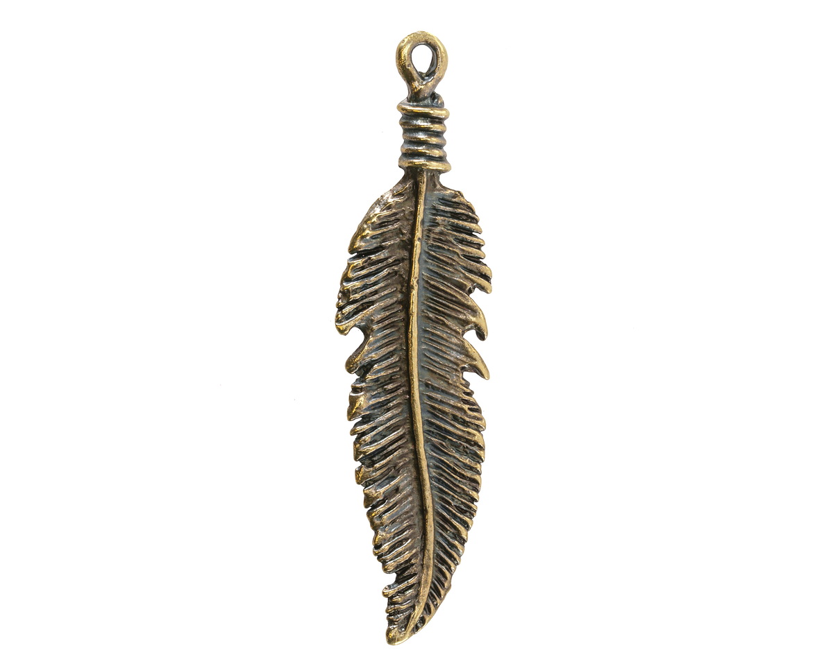 Mykonos Antique Brass (plated) Feather Pendant 17x67mm