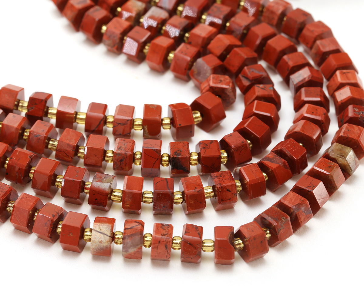 Red Jasper Microfaceted Hexagon Heishi 4x8mm