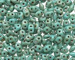 Opaque Turquoise Picasso SuperDuo 2x5mm Seed Bead