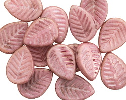 Czech Glass Luster Picasso Rose Carved Leaf Drop 12x17mm