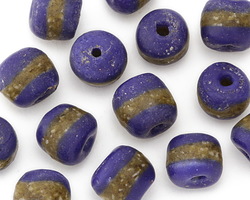 African Powder Glass (Krobo) Navy Blue w/Band Tumbled Round 10-12mm