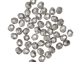 Czech Glass Metallic Antique Silver Fire Polished Round 4mm