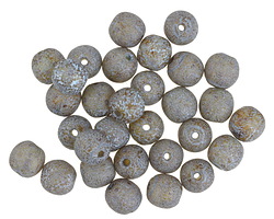 Czech Glass Etched Stone w/ Blue Luster Round Druk 6mm