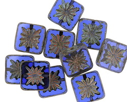 Czech Glass Sapphire Picasso Flower Window Square 10mm
