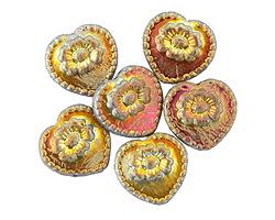Czech Glass Crystal w/ Metallic Rainbow & Antique Silver Flower Heart Bead 17x18mm