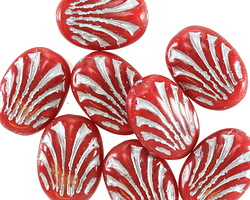 Czech Glass Cherry w/ Silver Fan Oval 17x12mm