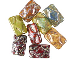 Czech Glass Multi-Color Opal Mix w/ Rembrandt Diamond Rectangle 12x8mm